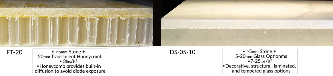 A range of backlit stone material options